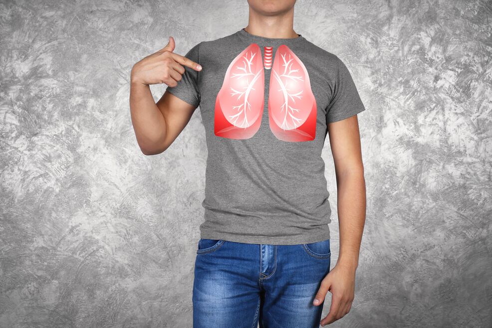 Ilustración de los pulmones de un hombre. 